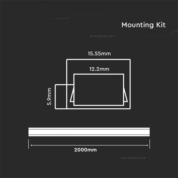 Profil Aluminiu Aplicat pentru Bandă LED, 2m, 15.55mm x 5.9mm, capac mat, corp argintiu, V-TAC, SKU 3370 [3]