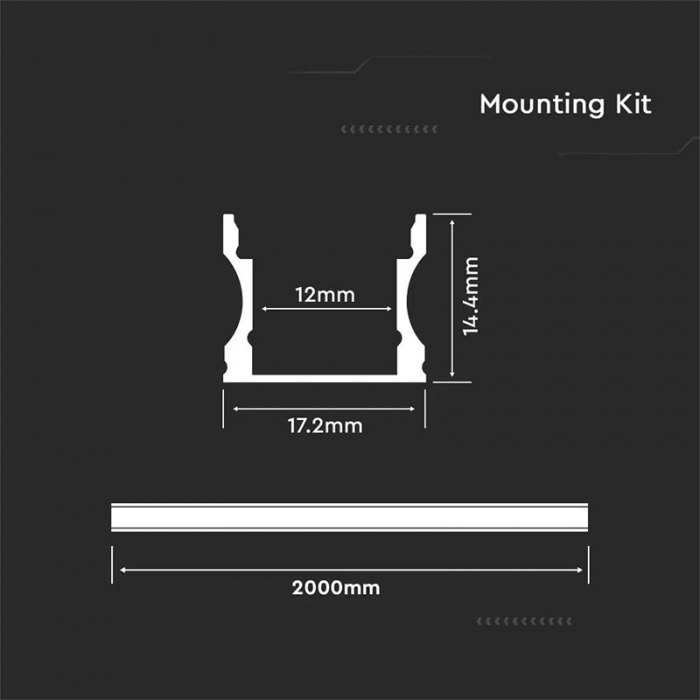 Profil Aluminiu Aplicat pentru Bandă LED, 2m, 17.2mm x 15.5mm, corp argintiu, capac mat, V-TAC, SKU-3366 [3]