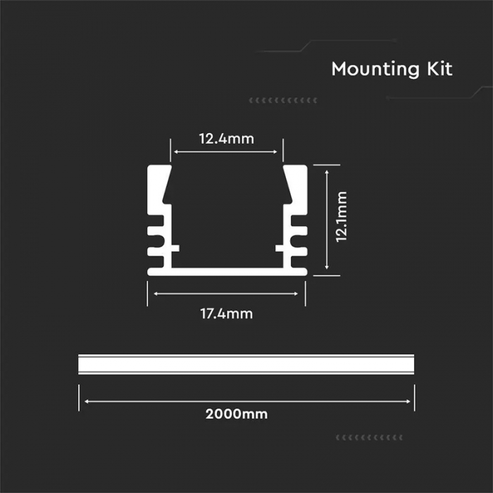Profil Aluminiu aplicat pentru Bandă LED, 2m, 17.4mm x 12.1mm, capac mat, corp argintiu, V-TAC, SKU-3358 [4]