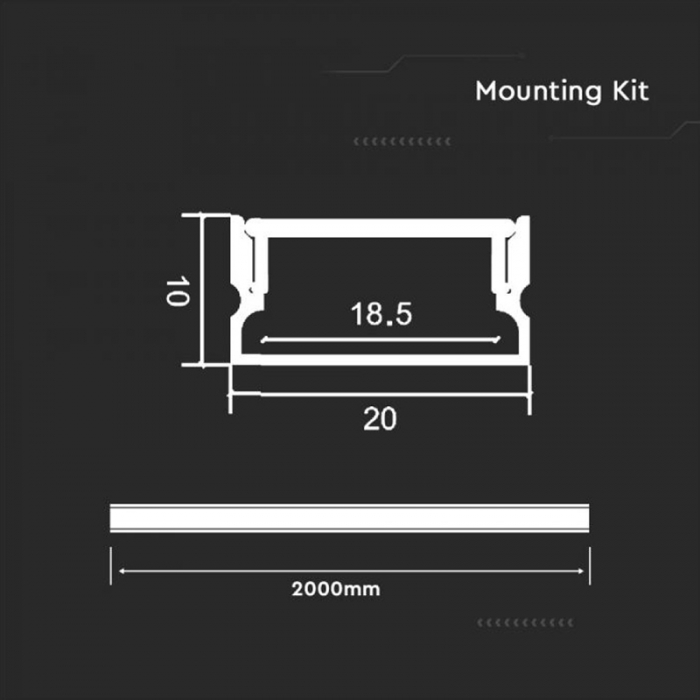 Profil Aluminiu Aplicat pentru Bandă LED 2m – 20mm x 10mm, Capac mat, Corp Argintiu V-TAC 23174 [3]