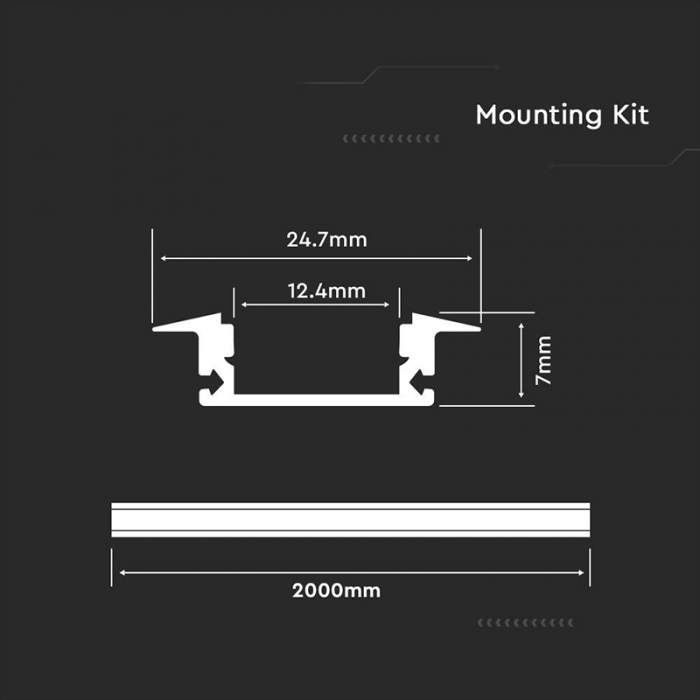 Profil Aluminiu Încastrat Bandă LED, Alb, 2m, 24.7x7mm – V-TAC 3368 [6]