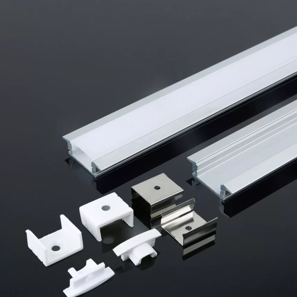Profil Aluminiu încastrat pentru Bandă LED, 2m, 24.7mm x 7mm, corp argintiu, capac mat, V-TAC, SKU-3350 [1]