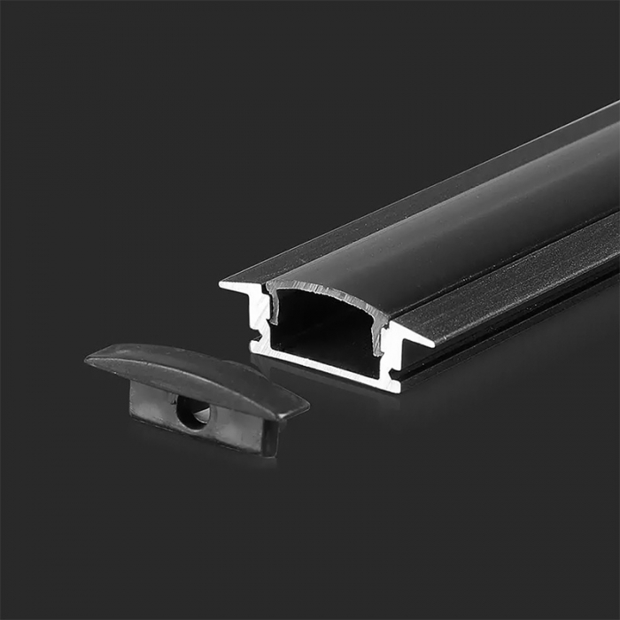 Profil Aluminiu Incastrat pentru Bandă LED, 2m, 24.7mm x 7mm, corp negru, capac mat, V-TAC, SKU-2875 [3]