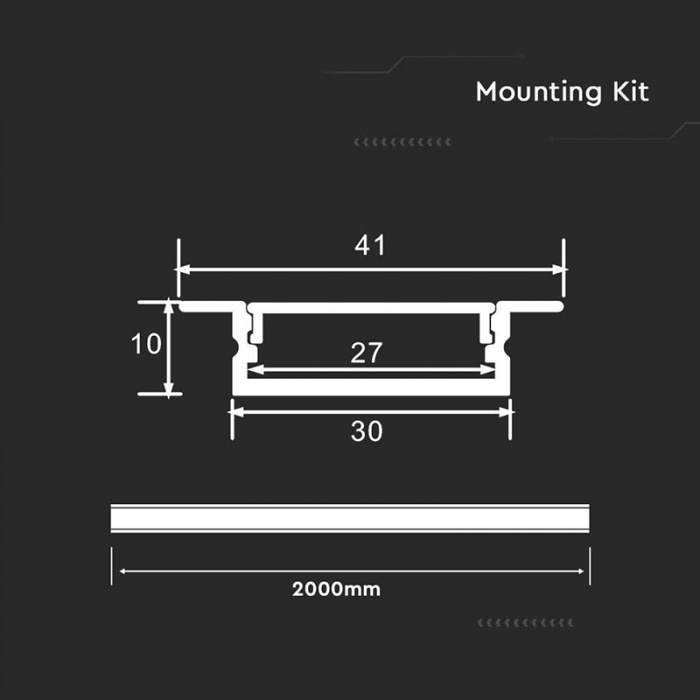 Profil Aluminiu Încastrat pentru Bandă LED, 2m, 30mm x 10mm, capac mat, corp argintiu, V-TAC, SKU-23177 [4]