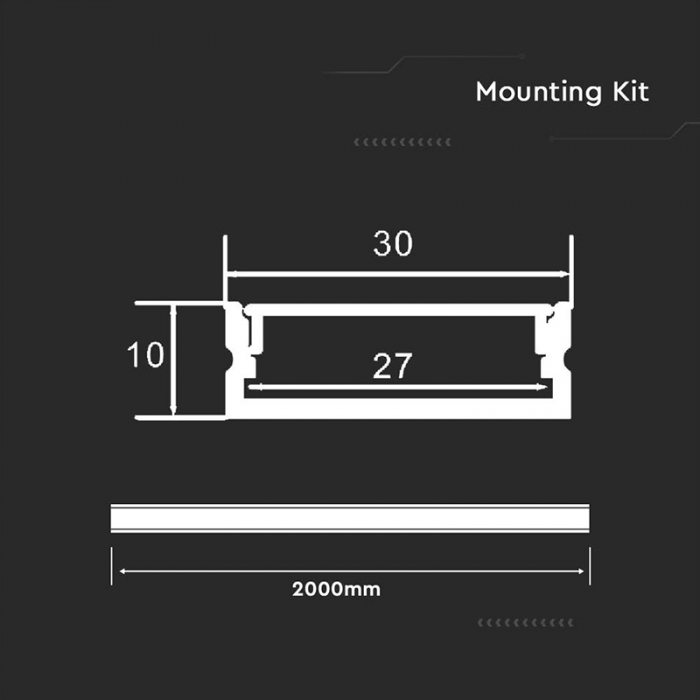 Profil Aluminiu Lat, Aplicat pentru Bandă LED, 2m, 30mm x 10mm, corp argintiu, capac mat, V-TAC, 23176 [3]