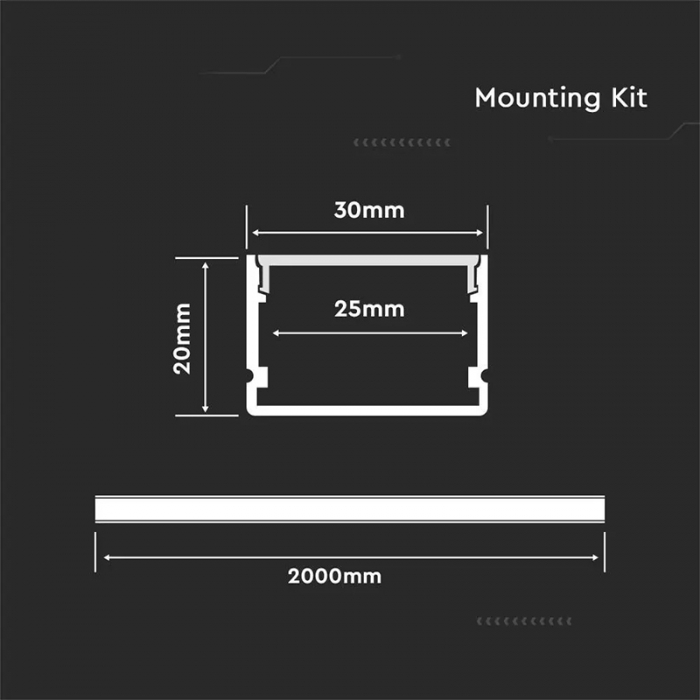 Profil aluminiu aplicat pentru bandă LED, 30mm x 20mm, capac mat, corp argintiu, V-TAC, SKU-3371 [4]