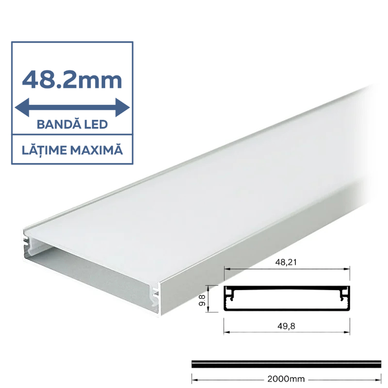 PROFIL ALUMINIU PENTRU BANDA LED 2M 50MM X 10MM - ARGINTIU [2]