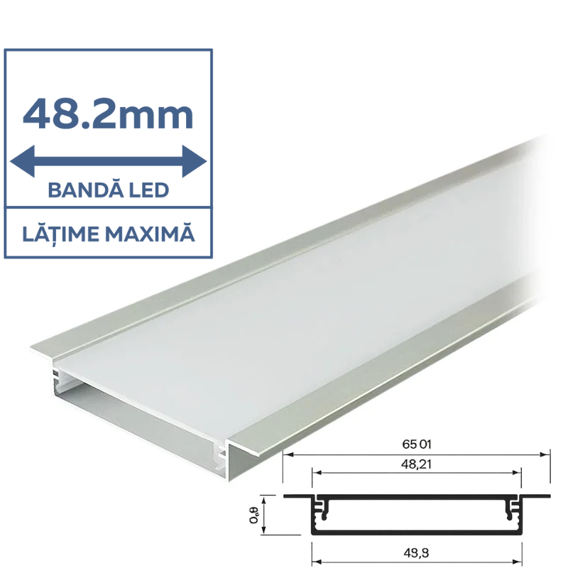 PROFIL ALUMINIU PENTRU BANDA LED 2M 50MM X 10MM - ARGINTIU [2]
