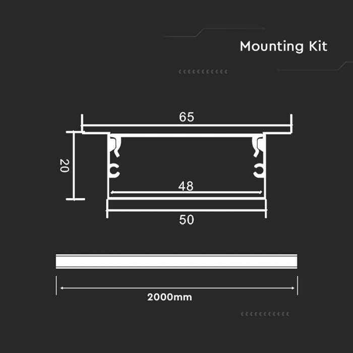 Profil Aluminiu Încastrat pentru Bandă LED, 2m, 50mm x 20mm, capac mat, corp argintiu, V-TAC, 23179 [3]