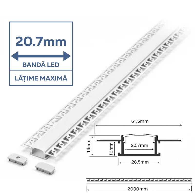 Profil aluminiu pentru banda LED incastrat pentru rigips 2M IP20 V-TAC 3359 [2]