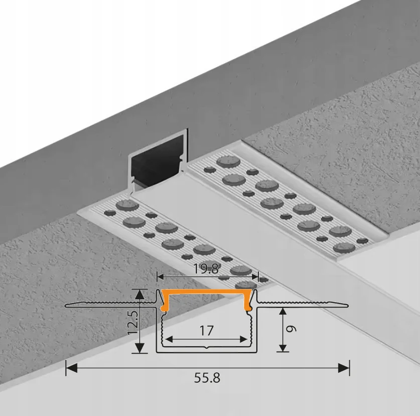 Profil aluminiu pentru banda LED incastrat pentru rigips/tencuiala/sub decorativa, 2M [2]