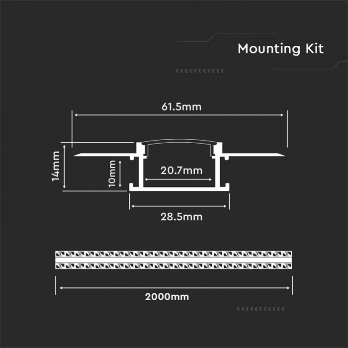 Profil aluminiu pentru banda LED incastrat pentru rigips 2M IP20 V-TAC 3359 [8]