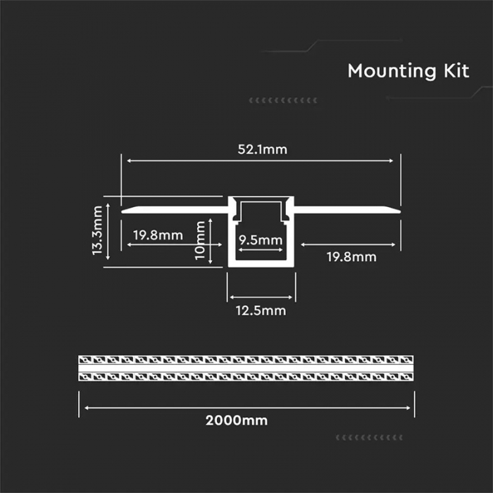 Profil pentru banda led din aluminiu, incastrat, ingust pentru rigips, 2 metri, Capac Mat, V-TAC [4]