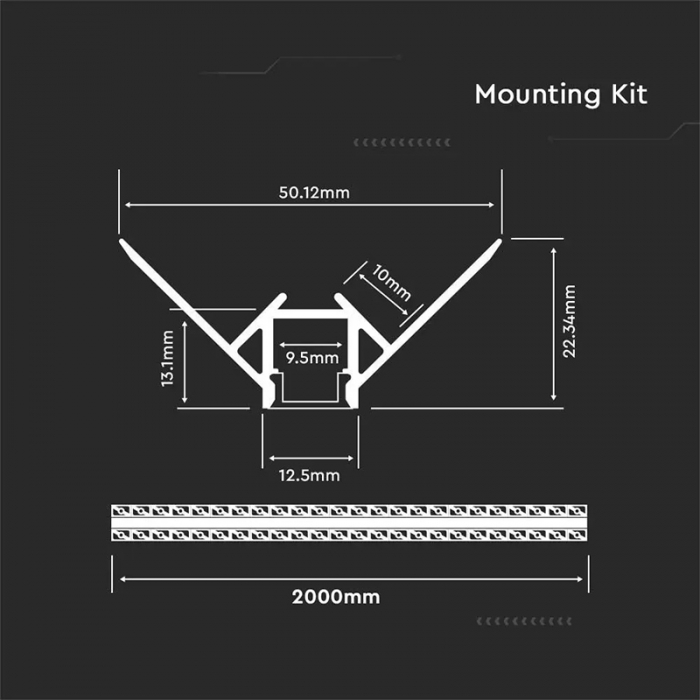 Profil aluminiu pentru bandă LED îngust, pentru rigips, montaj colț exterior, 2 metri, capac mat, corp argintiu, V-TAC, SKU-3361 [4]