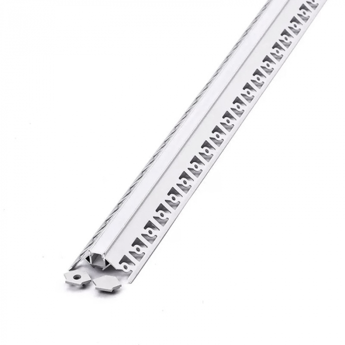 Profil aluminiu pentru bandă LED îngust, pentru rigips, montaj colț exterior, 2 metri, capac mat, corp argintiu, V-TAC, SKU-3361 [3]
