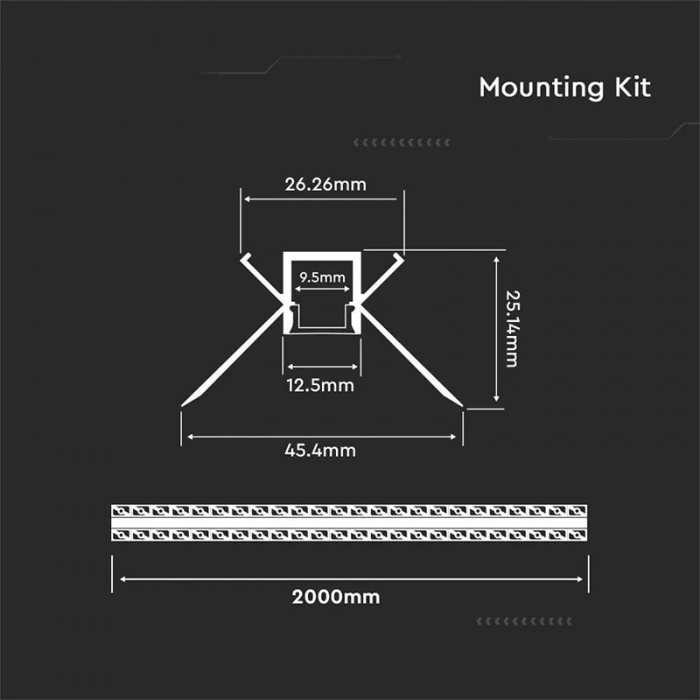 Profil aluminiu pentru bandă LED îngust, pentru rigips, montaj colț interior, 2 metri, capac mat, corp argintiu, V-TAC, SKU-3362 [4]