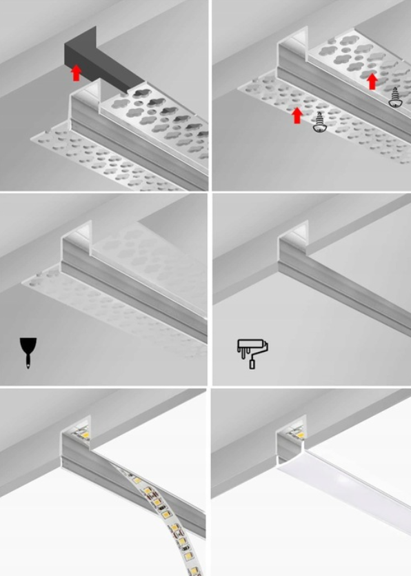 Profil banda led pentru rigips/tencuiala/sub decorativa, 20mm/2m, montaj incastrat [5]