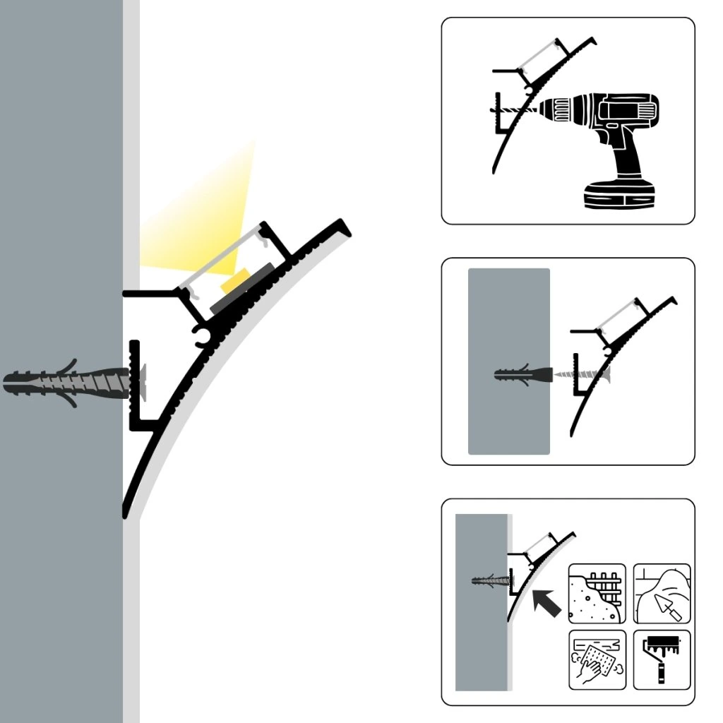 Profil LED Incastrat in perete rigips Tip Scafa focus lumina interior 2 metri [2]
