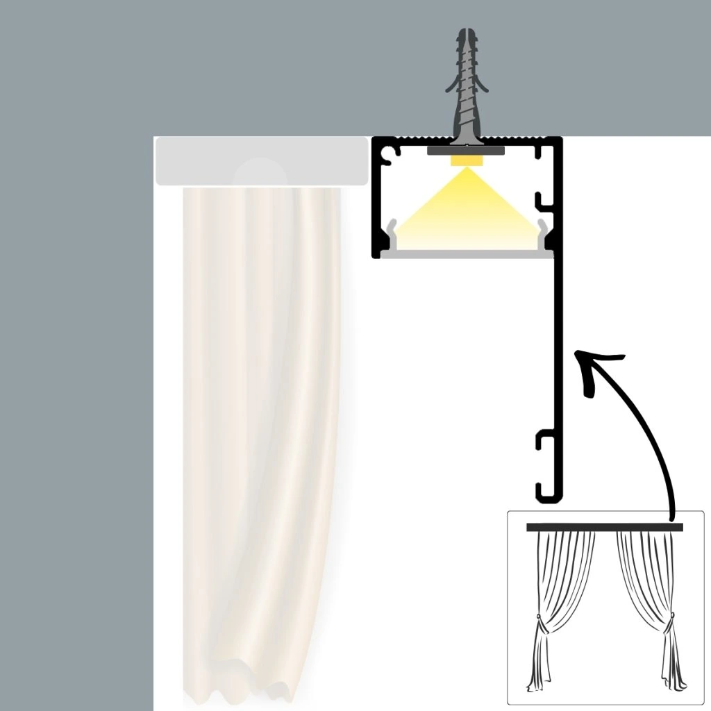 Profil LED Shadow Gap Perdea LINE Negru Aparent 2 Metri [3]