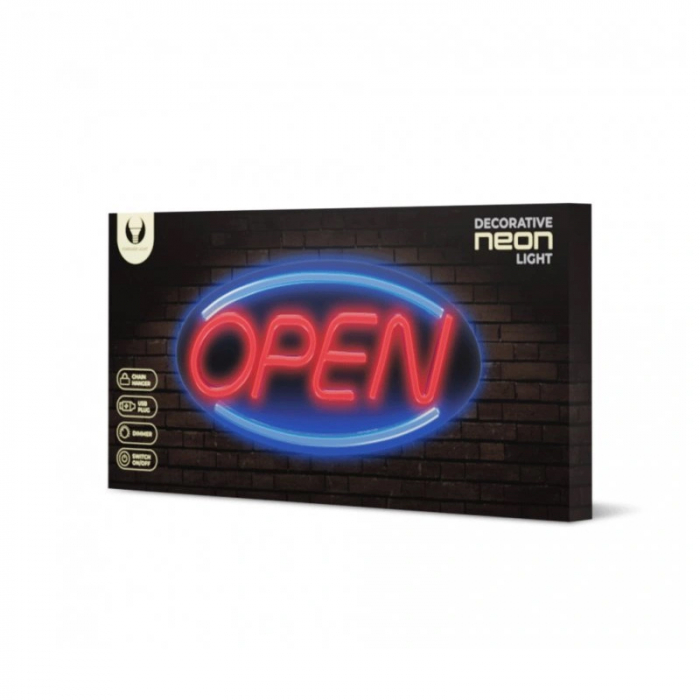 Reclama luminoasă neon led lumină albastră model open [3]