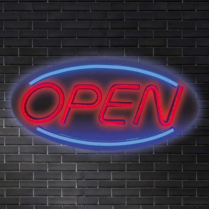 Reclama luminoasă neon led lumină albastră model open [4]
