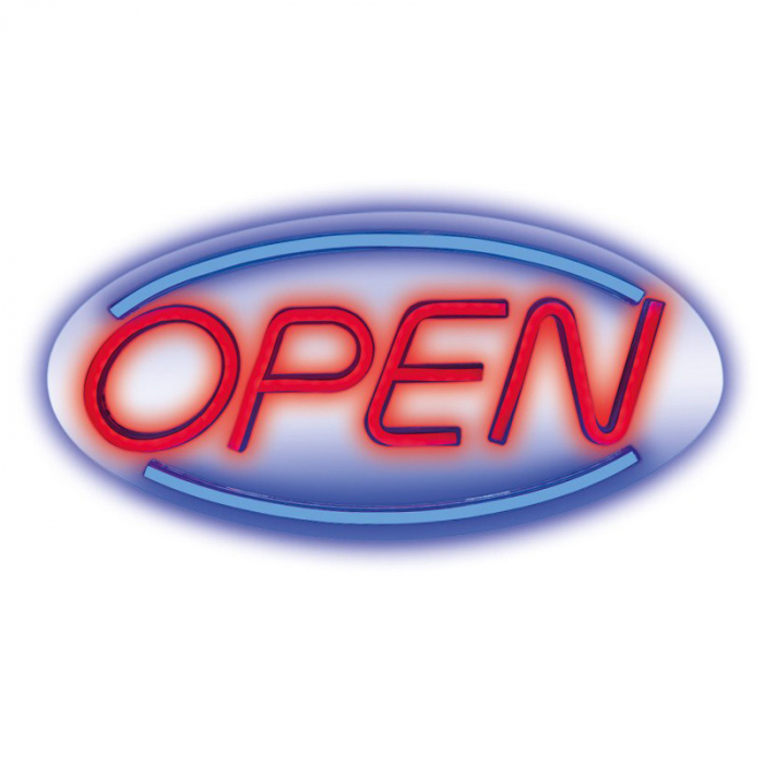 Reclama luminoasă neon led lumină albastră model open [2]