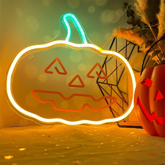 Reclama luminoasă neon LED pentru Halloween, lumină verde și portocalie - decor festiv și iluminat [4]