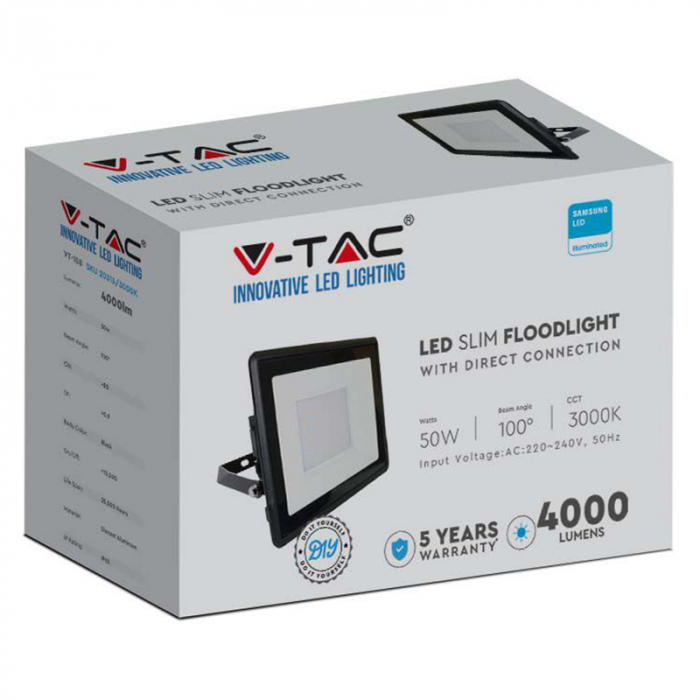 Reflector LED 50W, 6400K, alb rece, cip Samsung, V-TAC, SKU-20315 [10]