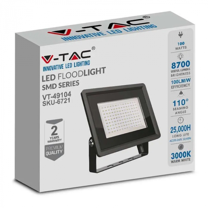 REFLECTOR LED SMD 100W 3000K IP65 - NEGRU [4]