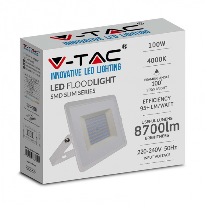 ReflReflector LED SMD, 100W, 4000K, IP65, alb, V-TAC, SKU-215968 [4]