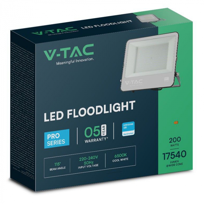 Reflector LED SMD, 200W, 6500K, IP65, cablu 1m, cip Samsung, negru, V-TAC, SKU-23444 [4]