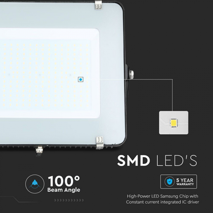 Reflector LED SMD 200W 6500K IP65, 16500lm,  Negru -Rezistent la apa, CIP Samsung, Lumină Puternică [12]