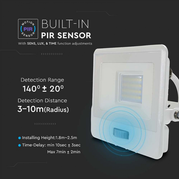 REFLECTOR LED SMD 20W 4000K IP65 CU SENZOR MISCARE - ALB [11]