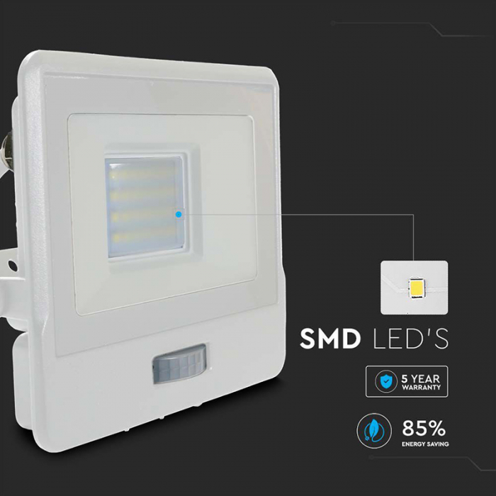 REFLECTOR LED SMD 20W 4000K IP65 CU SENZOR MISCARE - ALB [10]
