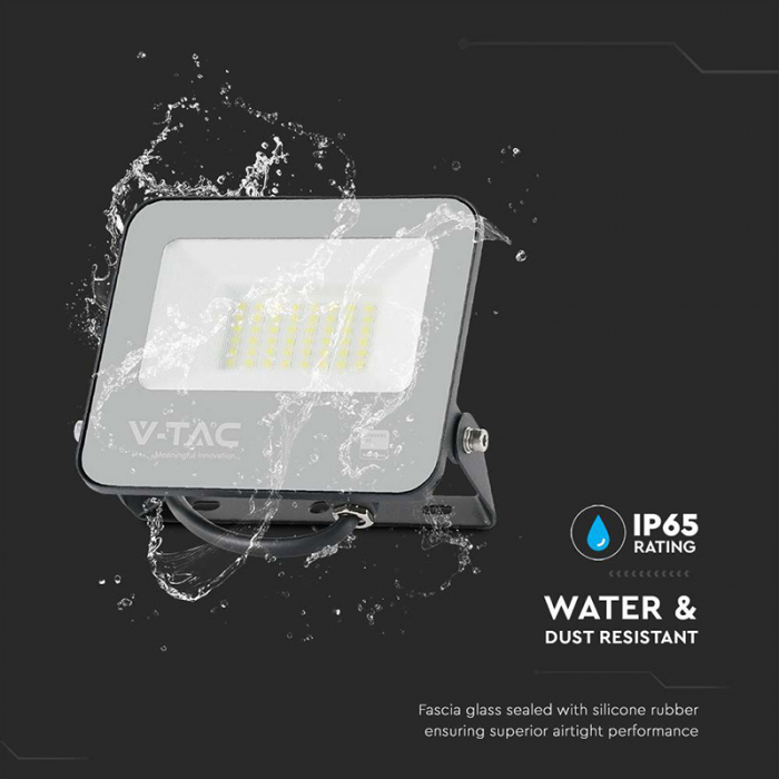 Reflector LED SMD, 30W, 185LM/W, 6500K, IP65, cip Samsung, negru/gri, V-TAC, SKU-9891 [10]