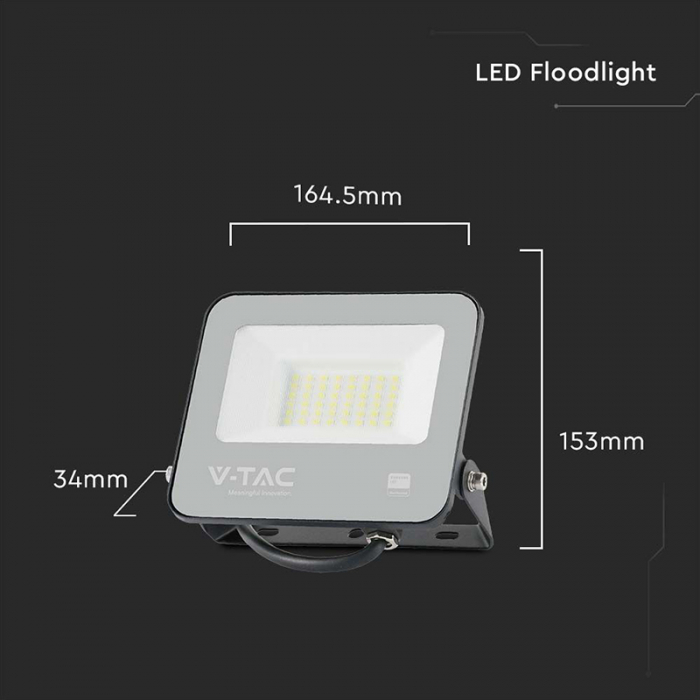 Reflector LED SMD, 30W, 185LM/W, 6500K, IP65, cip Samsung, negru/gri, V-TAC, SKU-9891 [6]
