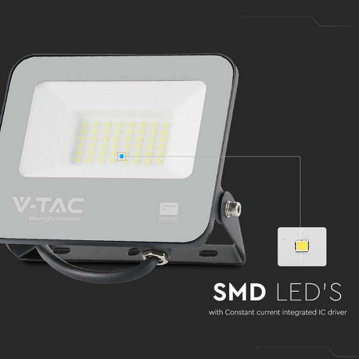 Reflector LED SMD, 30W, 185LM/W, 6500K, IP65, cip Samsung, negru/gri, V-TAC, SKU-9891 [7]