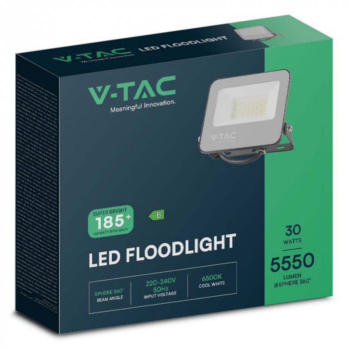 Reflector LED SMD, 30W, 185LM/W, 6500K, IP65, cip Samsung, negru/gri, V-TAC, SKU-9891 [5]