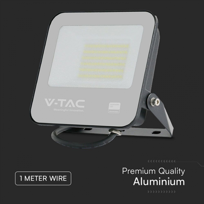 Reflector LED SMD, 50W, 4000K, IP65, cip Samsung, negru/gri, V-TAC, SKU-23688 [10]