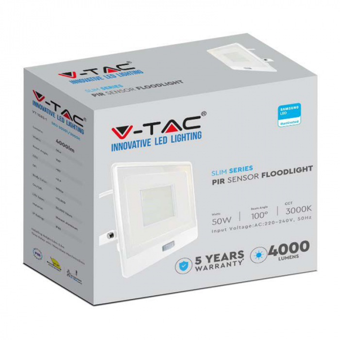 REFLECTOR LED SMD 50W 4000K IP65 CU SENZOR MISCARE - ALB [8]