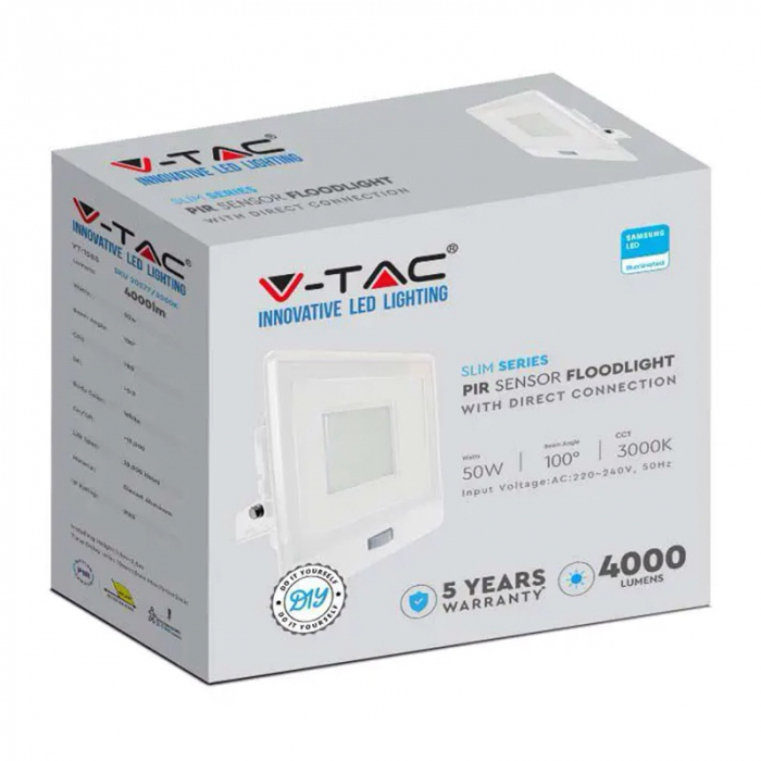 REFLECTOR LED SMD 50W 6400K IP65 CU SENZOR MISCARE - ALB [4]