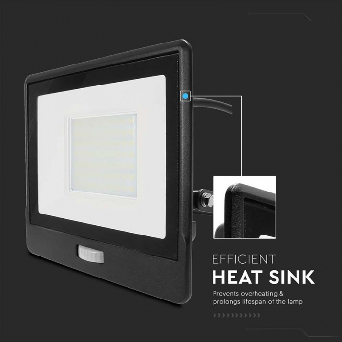 Reflector LED SMD, 50W, 6400K, IP65, cu senzor mișcare, negru, V-TAC, SKU-20291 [13]