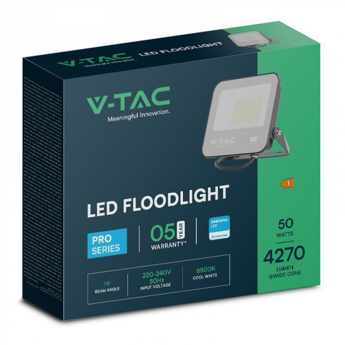 Reflector LED SMD, 50W, 6500K, IP65, cablu 1m, cip Samsung, gri, V-TAC, SKU-23600 [4]