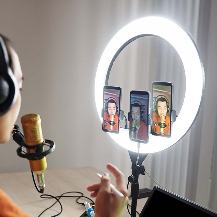 SELFIE RING LIGHT 55W CU TREPIED SI SUPORT 3 TELEFOANE [3]