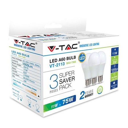 SET 3 BECURI LED A60 E27 11W 6400K ALB RECE [1]