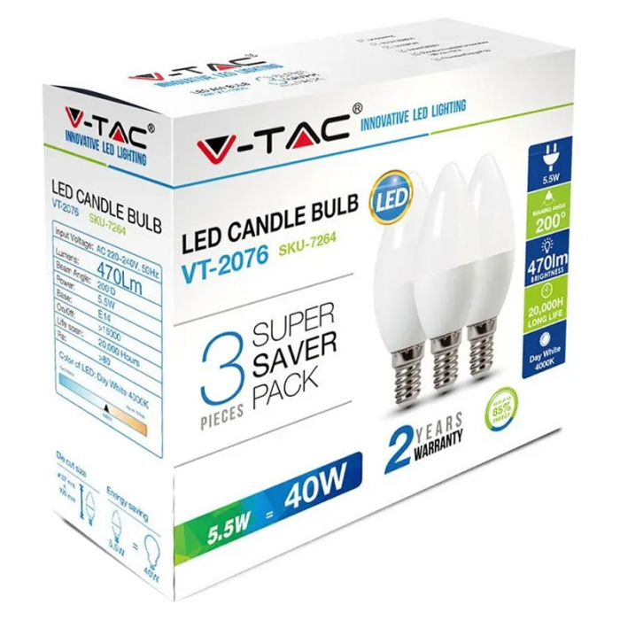 SET 3 BECURI LED E14 5.5W 2700K ALB CALD [2]