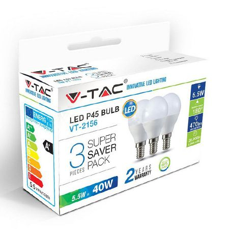 Set 3 becuri led G45 E27 5.5W 6000K alb rece V-tac [1]