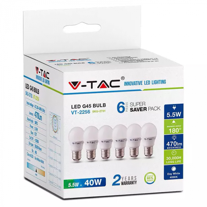 SET 6 BECURI E27 G45 5.5W 4000K ALB NEUTRU [2]