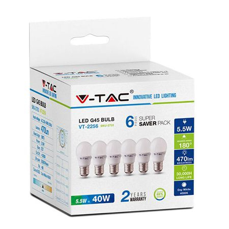 Set 6 becuri e27 g45 5.5w 6400k alb rece V-tac [1]