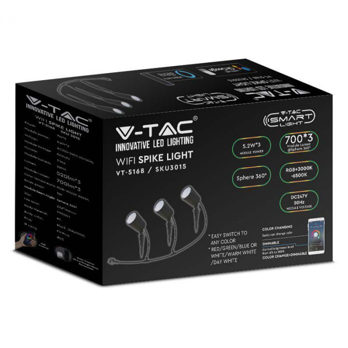 Set corp iluminat led RGB, 3in1, 5.2w, ip65, negru, V-TAC 3015 [3]